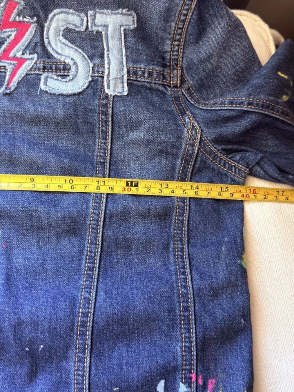 GAP Kids ED Ellen DeGeneres Denim Jacket ARTIST Paint Splatter XXL Regular - Picture 14 of 16